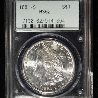Sale Photo Thumbnail #273: 1881-S MORGAN DOLLAR PCGS MS-62 OLD GREEN HOLDER