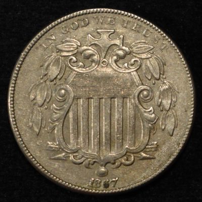 Sale Photo Thumbnail #206: 1867 N/R SHIELD NICKEL CH UNC
