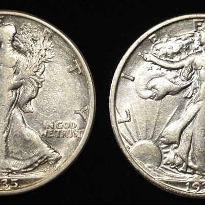 Sale Photo Thumbnail #360: 1935-D,S WALKING LIBERTY HALF DOLLARS XF