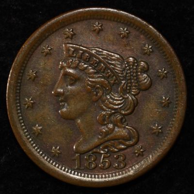 Sale Photo Thumbnail #166: 1853 BRAIDED HAIR HALF CENT CH ORIG UNC