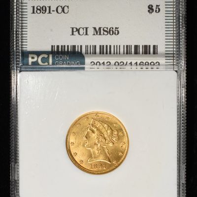 Sale Photo Thumbnail #446: 1891-CC $5 GOLD PCI GEM BU