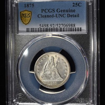 Sale Photo Thumbnail #243: 1875 LIBERTY SEATED QUARTER PCGS GENUINE