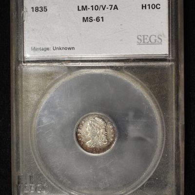 Sale Photo Thumbnail #2: 1835 BUST HALF DIME SEGS MS-61 LM-10/V-7A
