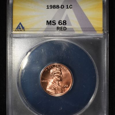 Sale Photo Thumbnail #195: 1988-D MEMORIAL CENT ANACS MS68 RED