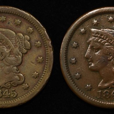 Sale Photo Thumbnail #356: 1845 & 1846 LARGE CENTS VF/XF
