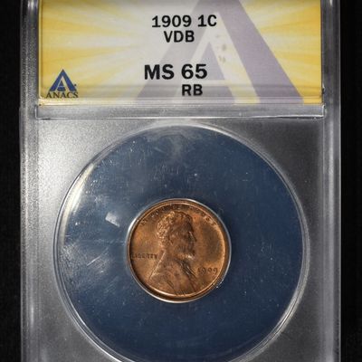 Sale Photo Thumbnail #173: 1909-VDB WHEAT CENT ANACS MS65 RB