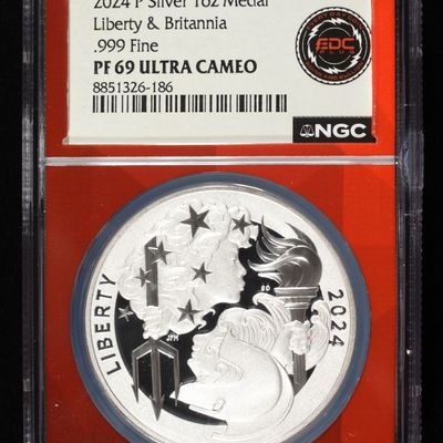Sale Photo Thumbnail #416: 2024-P LIB & BRIT 1 OZ SILVER NGC PF69 UCAM