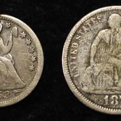 Sale Photo Thumbnail #75: 1853 HALF DIME HOLE & 1875 DIME LIBERTY SEATED