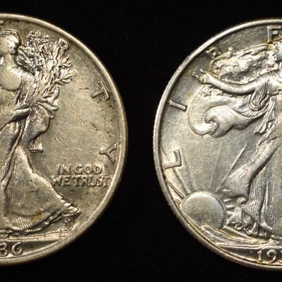 Sale Photo Thumbnail #362: 1936, 1937 WALKING LIBERTY HALF DOLLARS XF/AU