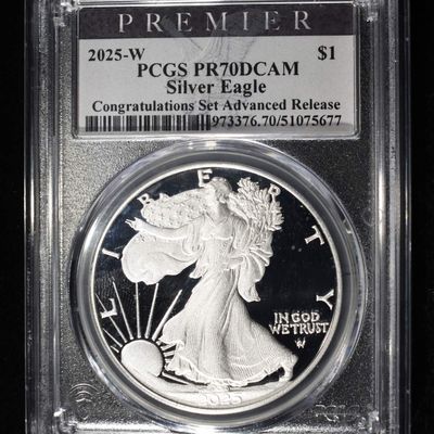 Sale Photo Thumbnail #315: 2025-W AMERICAN SILVER EAGLE PCGS PR70 DCAM
