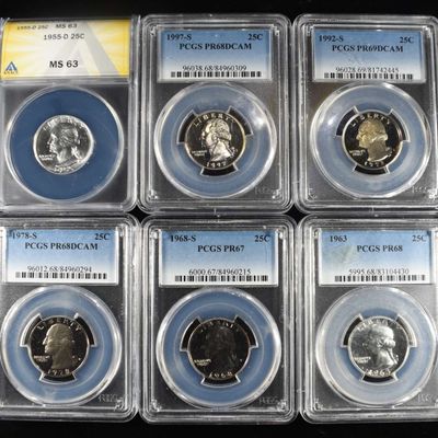 Sale Photo Thumbnail #250: (6) GRADED WASHINGTON QUARTERS