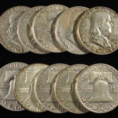 Sale Photo Thumbnail #336: (10) FRANKLIN HALF DOLLARS