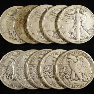 Sale Photo Thumbnail #155: (10) 90% SILVER WALKING LIBERTY HALF DOLLARS