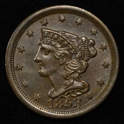 Sale Photo Thumbnail #348: 1853 BRAIDED HAIR HALF CENT CH ORIG UNC