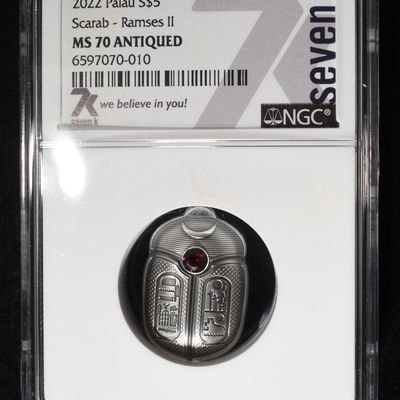 Sale Photo Thumbnail #21: 2022 PALAU SILVER SCARAB RAMSES II NGC MS70
