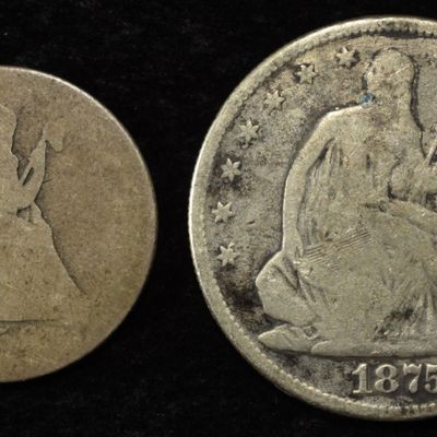 Sale Photo Thumbnail #78: 1858 25C & 1875 50C LIBERTY SEATED COINS