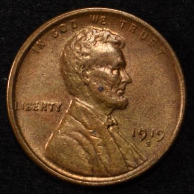 Sale Photo Thumbnail #176: 1919-S WHEAT CENT CH BU LOTS OF RED