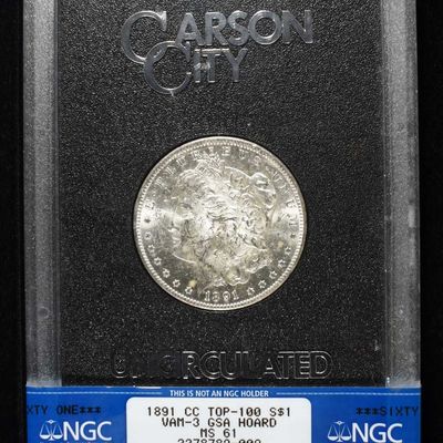 Sale Photo Thumbnail #8: 1891-CC MORGAN DOLLAR GSA NGC MS-61 VAM-3