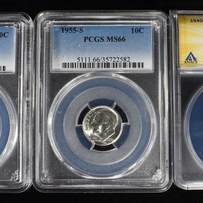 Sale Photo Thumbnail #235: (3) GRADED DIMES LOT