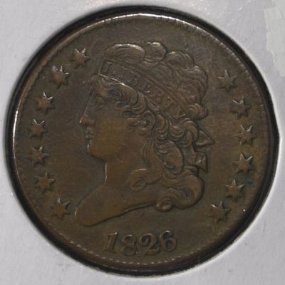 Sale Photo Thumbnail #165: 1826 CLASSIC HEAD HALF CENT XF