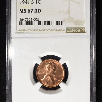 Sale Photo Thumbnail #185: 1941-S WHEAT CENT NGC MS67RD