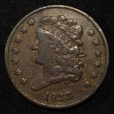 Sale Photo Thumbnail #31: 1833 HALF CENT VF/XF