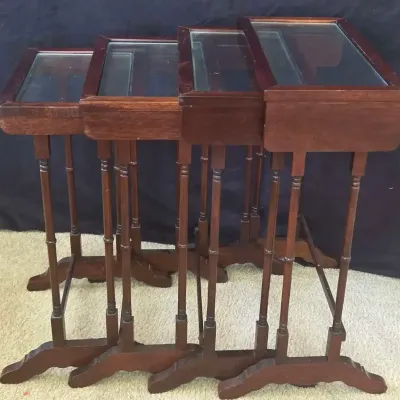 Mahogany Nesting Tables with Removable Glass Tops