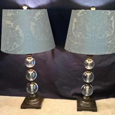 Crystal-Style Stacked Ball Table Lamps with Brocade Shades