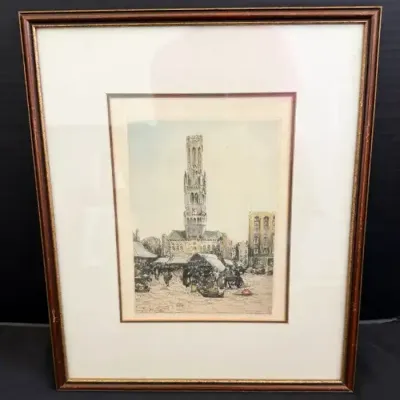 Belfry of Bruges European Market Square Framed Artwork