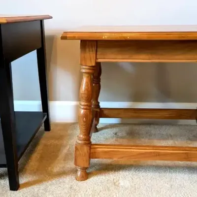 Lane Oak Side Table & Black Wood Accent Table