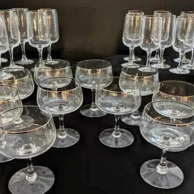 25-Piece Fostoria Crystal Platinum or Silver Rim Stemware