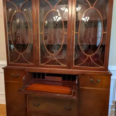 Antique-Style Secretary Display Cabinet with Convex Glass