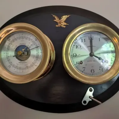 Airguide Ship’s Bell Clock & Barometer with Wall Plaque