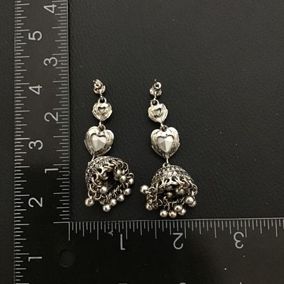 Beautiful ethnic silver tone crystal heart statement earrings