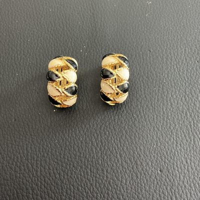 Beautiful white and black enamel vintage earrings