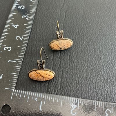 Vintage artisan brass tone earrings with cabochon type stones