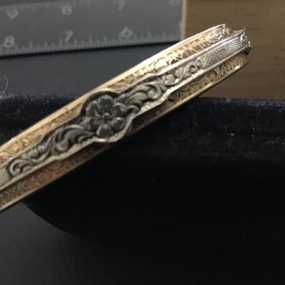 Antique Hinged Motif Floral Scroll works With Silver Tone Central Flower Combo. Rare