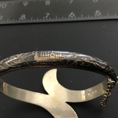 Siam Niello Enamel Hinged 925 Thailand Hinged Safety Chain Vintage Bracelet