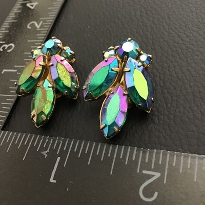 Vintage Aurora Borealis glass clip on earrings