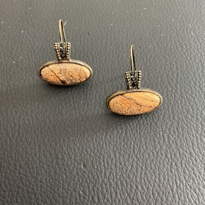 Vintage artisan brass tone earrings with cabochon type stones