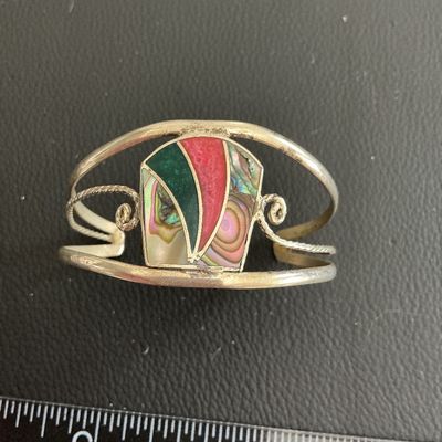 Vintage alpaca Mexico silver bracelet with abalone Shell