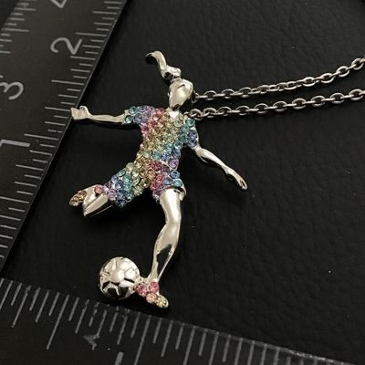 Stylish silver tone women’s soccer player pendant necklace