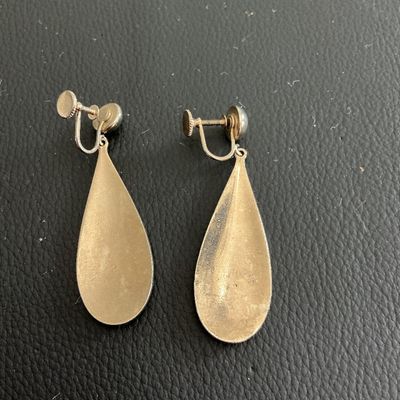 Vintage Silver Tone earrings with white Enamel