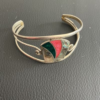 Vintage alpaca Mexico silver bracelet with abalone Shell
