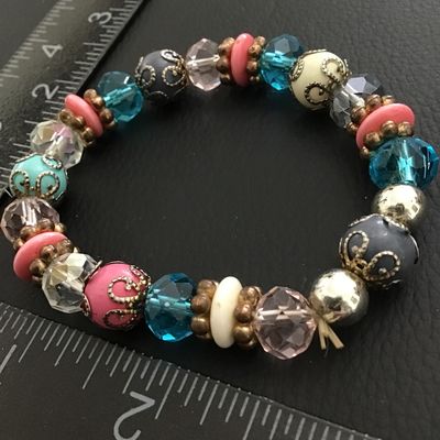Beautiful cotton candy colored glass and stone bead bracelet