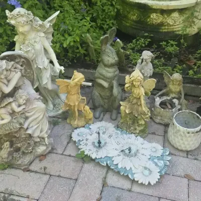 Resin, Ceramic And Metal Yard Figures