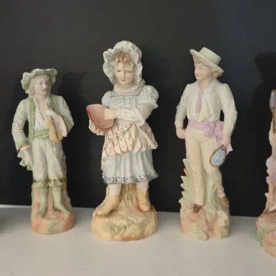 Antique-Style Polychrome Bisque Porcelain Figurines