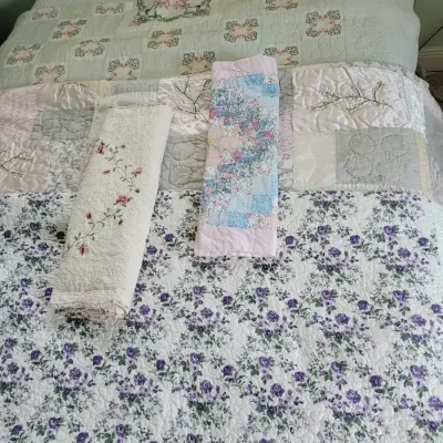 3 Embroidered Quilts And 2 Pillow Cases