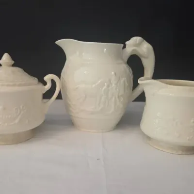 Vintage Wedgwood Pitcher and "Adam Antique" By Steubenville Creamer Set