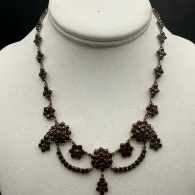 Antique Victorian Bohemian Rose Cut Garnet Festoon Necklace